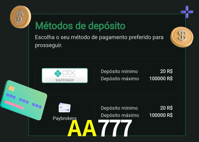 O cassino AA777bet oferece uma grande variedade de métodos de pagamento
